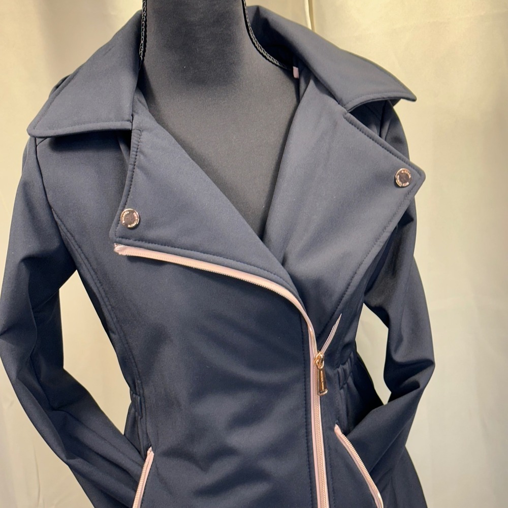 Michael Kors Softshell Jacket Girls 10/12 Black Rose Gold Zip Hood Excellent